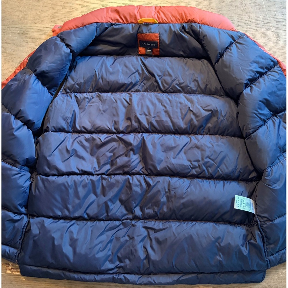 Lands End Mens Down Puffer Vest Rust Orange Navy Blue Quilted Snap Front Large - Picture 4 of 8